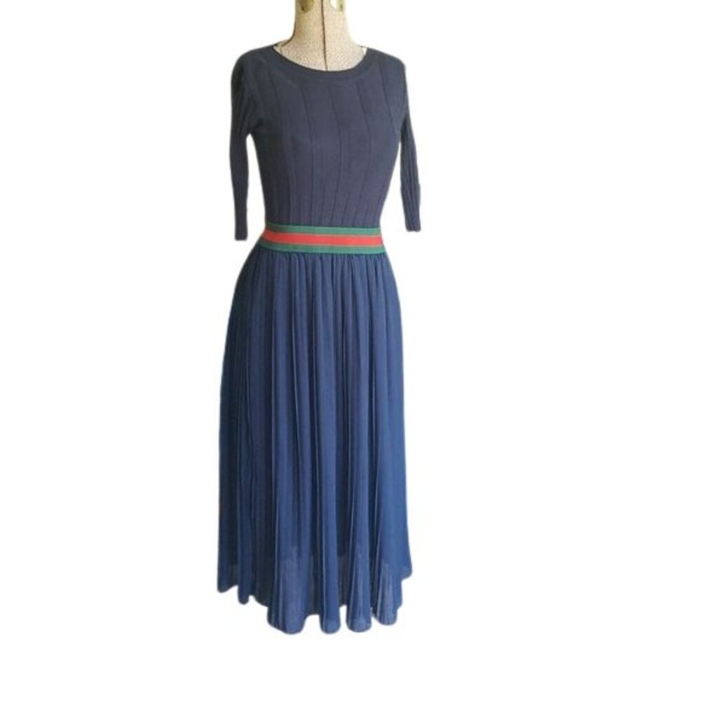 Women’s Navy Maxi Dress with Red-Green Waistband